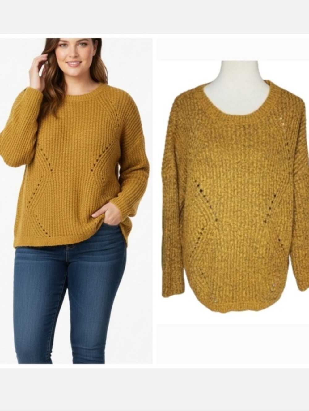 Plus Size Golden Mustard Yellow Crew Neck Sweater  Women's plus size 14/16